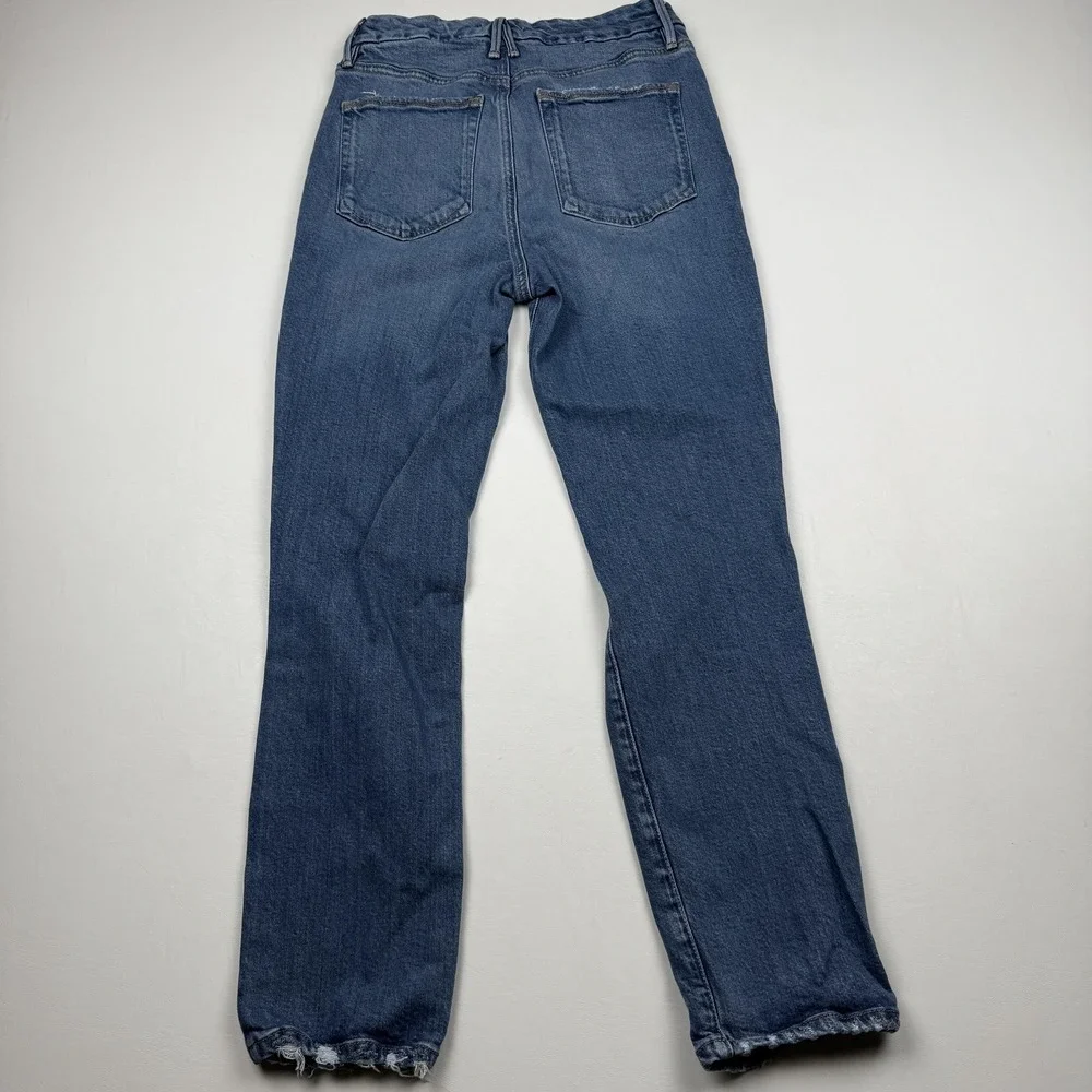 Good American Jeans Womens 4 27 Distressed High Rise Straight Leg Denim Classic‎